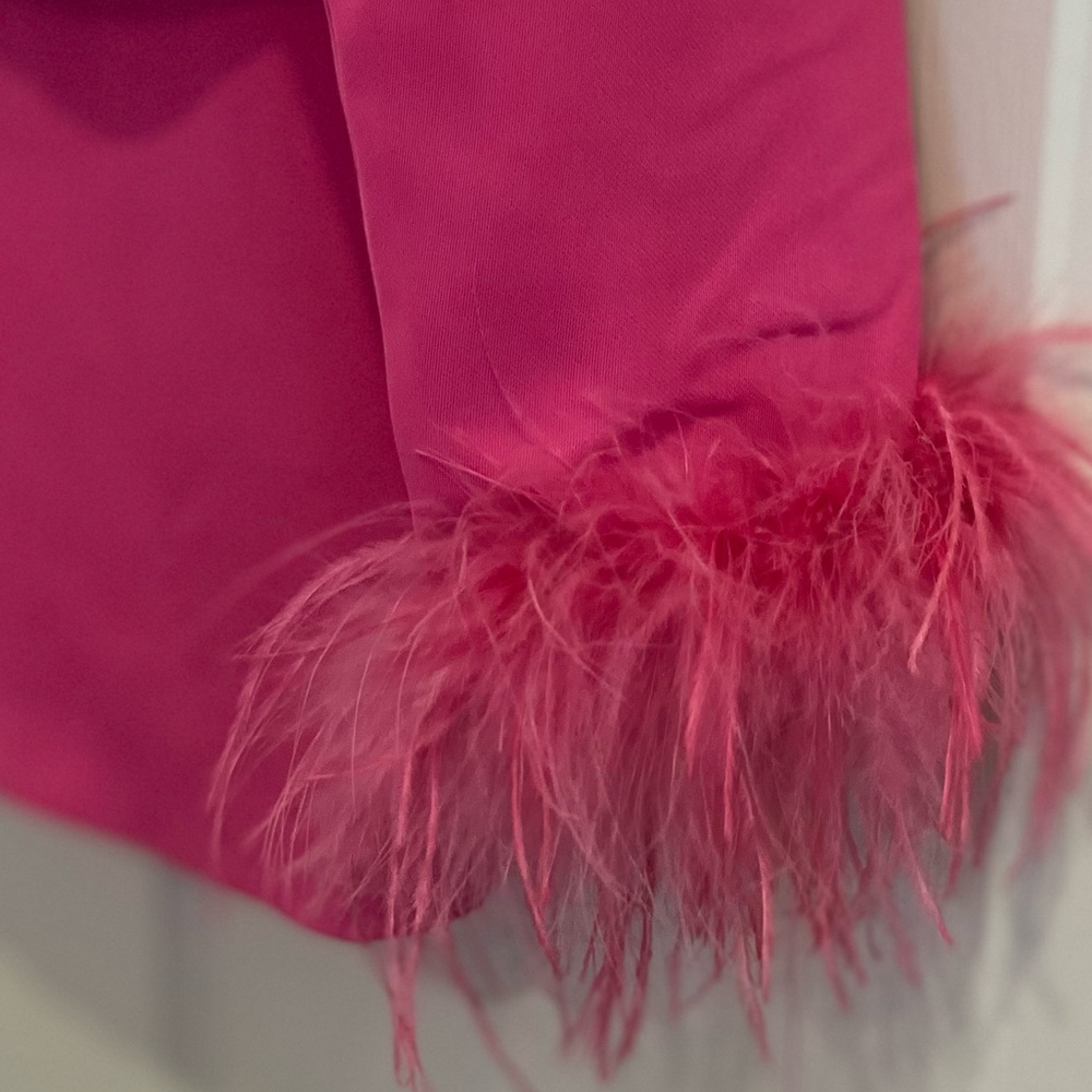 PINK LILY/feather accents on sleeves, vibrant pink blazer - Picture 7 of 9